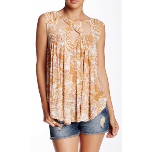 Free People Sugar Cane Yellow Blouse Cross Straps M - Picture 1 of 6